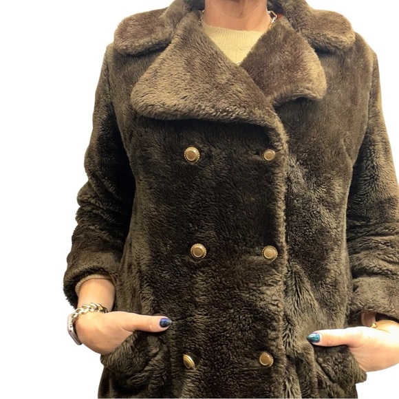 Vintage 60's Avon Chocolate Teddy Retro Mod Faux Fur Double Breasted Cozy Coat - Picture 5 of 17